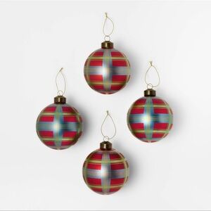 Set of 4 Plaid Glass Christmas Ornaments - Threshold™ designed with Studio McGee